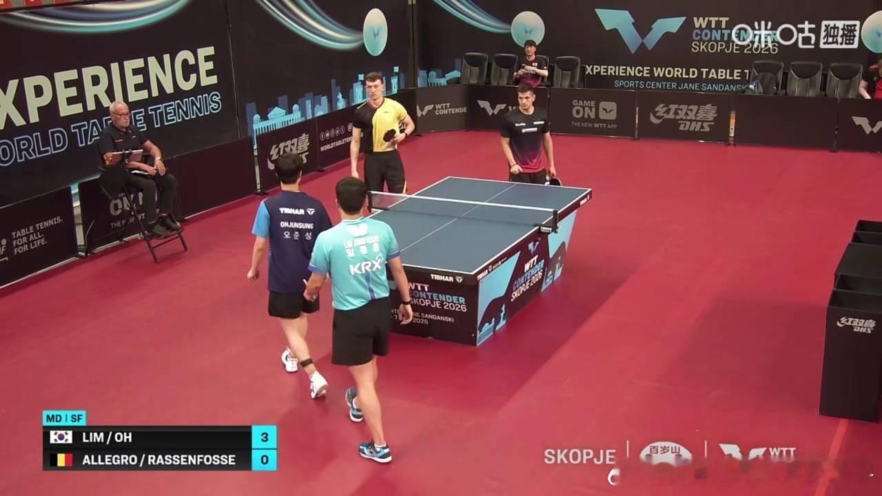 林钟勋吴晙诚3比0阿莱格罗拉森福斯（4，6，4）晋级2026WTT斯科普里常规挑