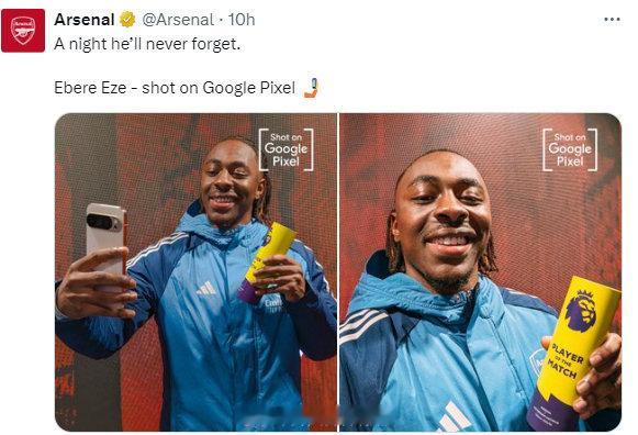 高级货就是如此首次德比就带帽，进队史了，阿森纳晒埃泽与全场最佳奖杯合照：他永远不