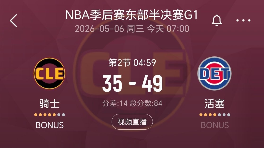 进入暂停，落后15分！骑士vs活塞nba季后赛