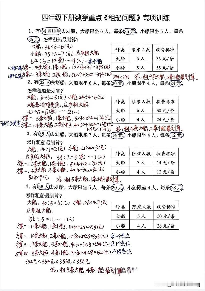 四下数学租船问题专项练习