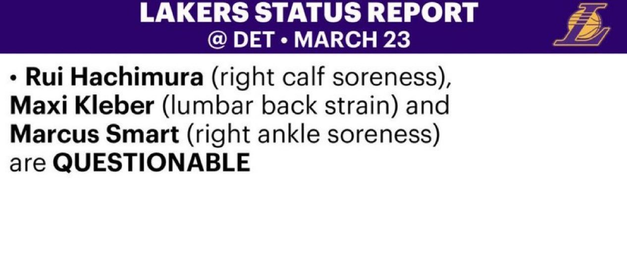 明天客场对阵活塞：八村垒（右小腿酸痛）、斯玛特（右脚踝酸痛）、克勒贝尔（腹肌拉伤