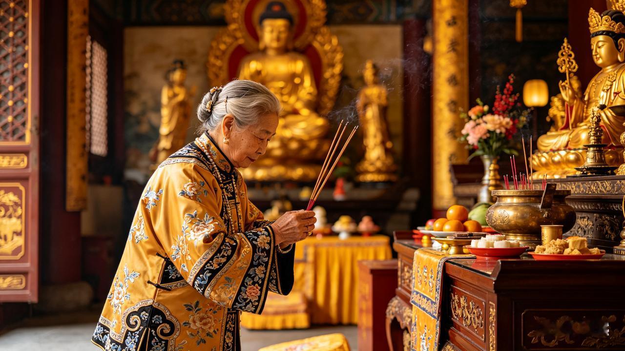 蔡志忠《言过其行》：有位富有的老太太经常到庙里供香，每次在佛前行礼时都说：
“我