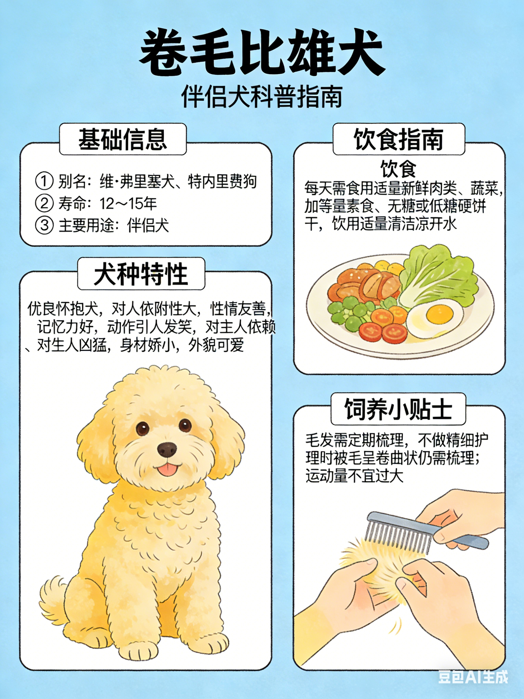 我AI的动物 卷毛比雄犬别名：维·弗里塞犬、特内里费狗寿命：12～15年主要用途