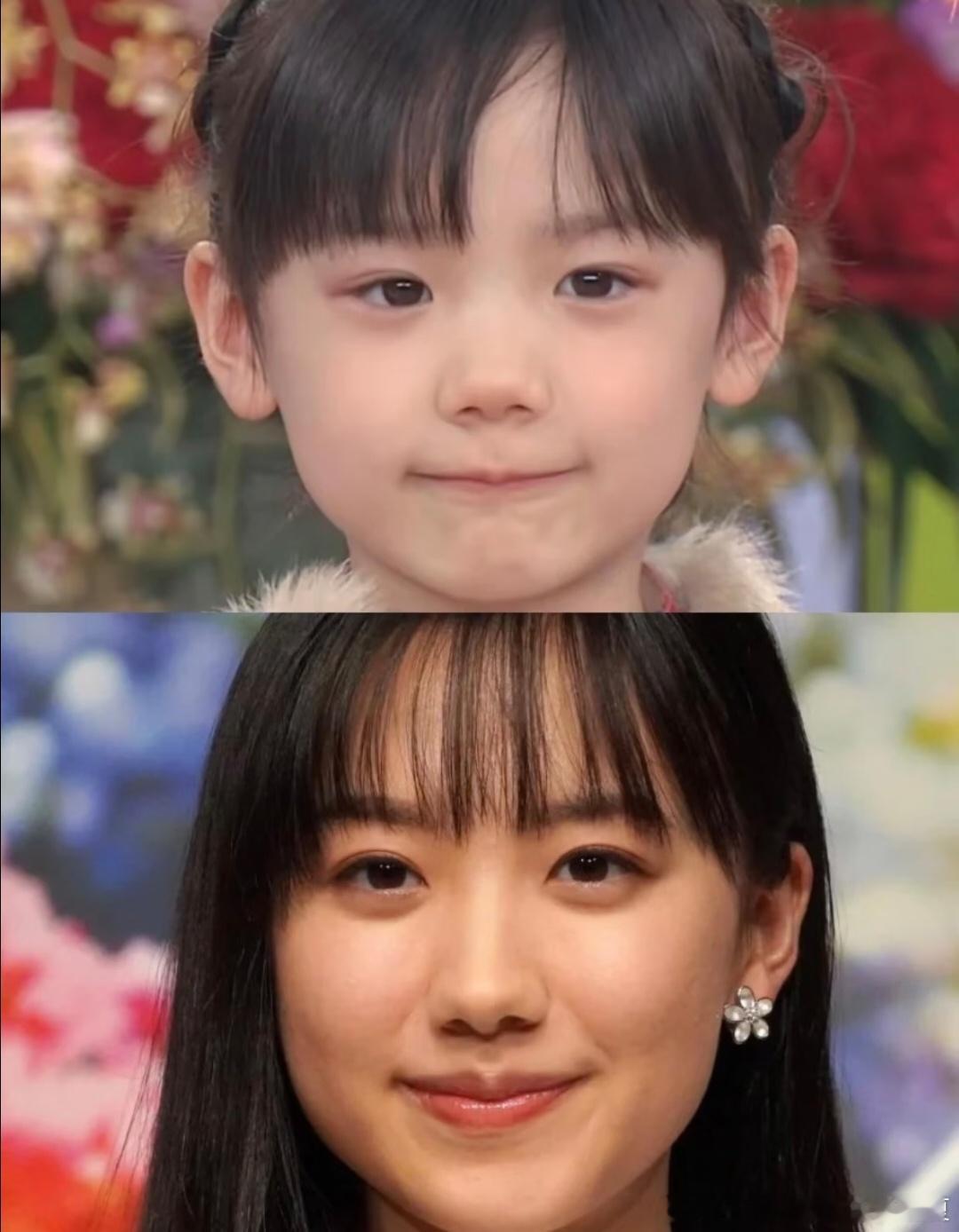 芦田爱菜小时候好萌，长大后长开了骨相出来了！有一种落落大方的美感，真是直观的从小