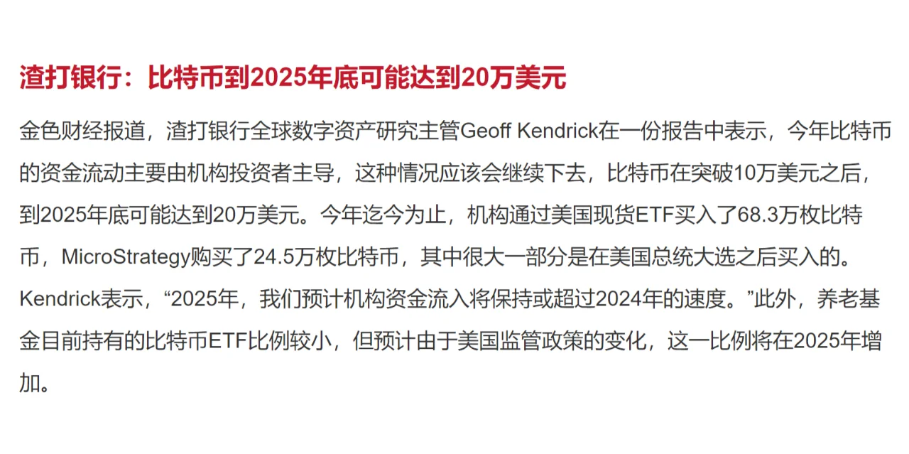 渣打银行：比特币到2025年底可能达到20万美元