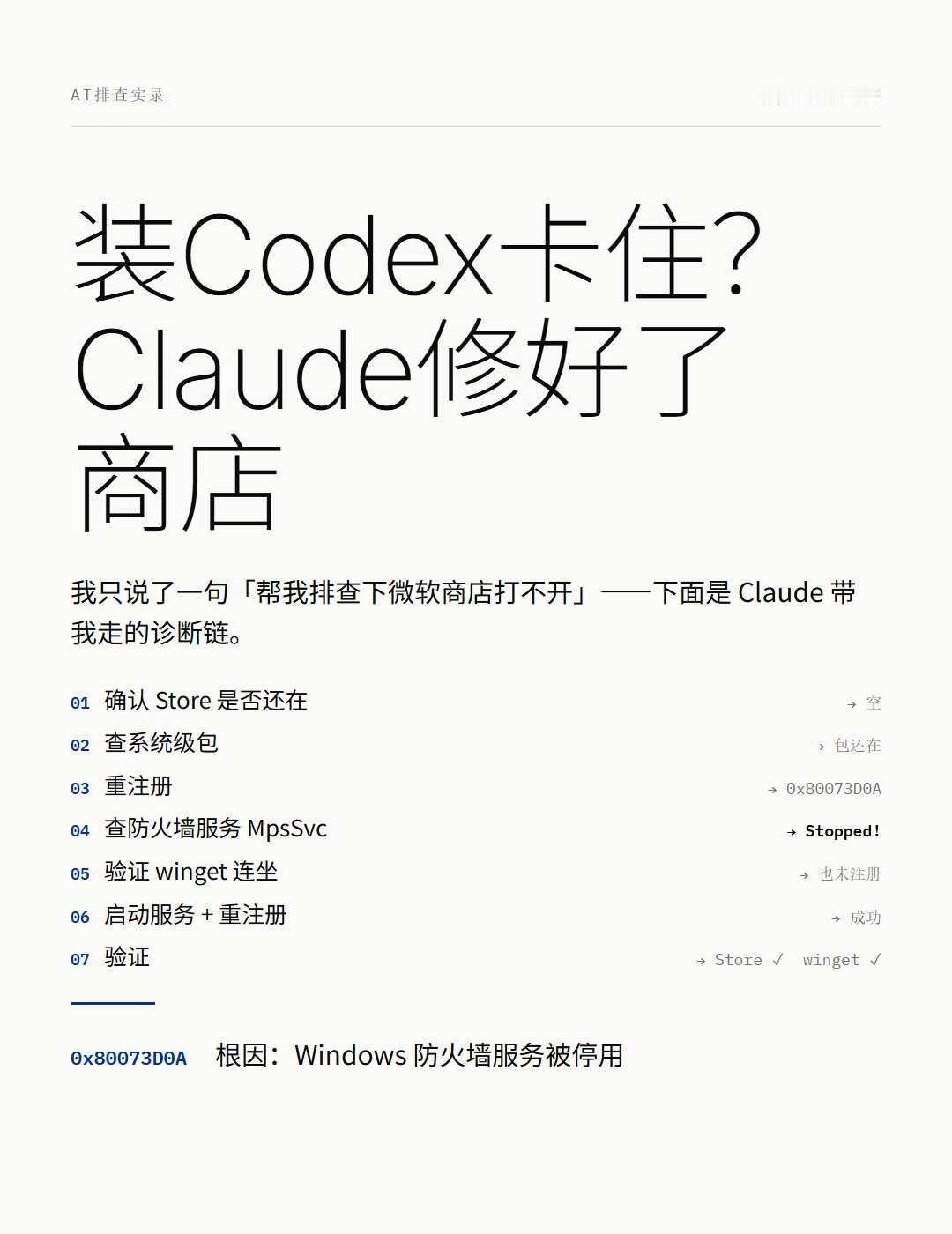 装Codex卡住？Claude帮我修好了微软商店
朋友是win10系统，微软商店