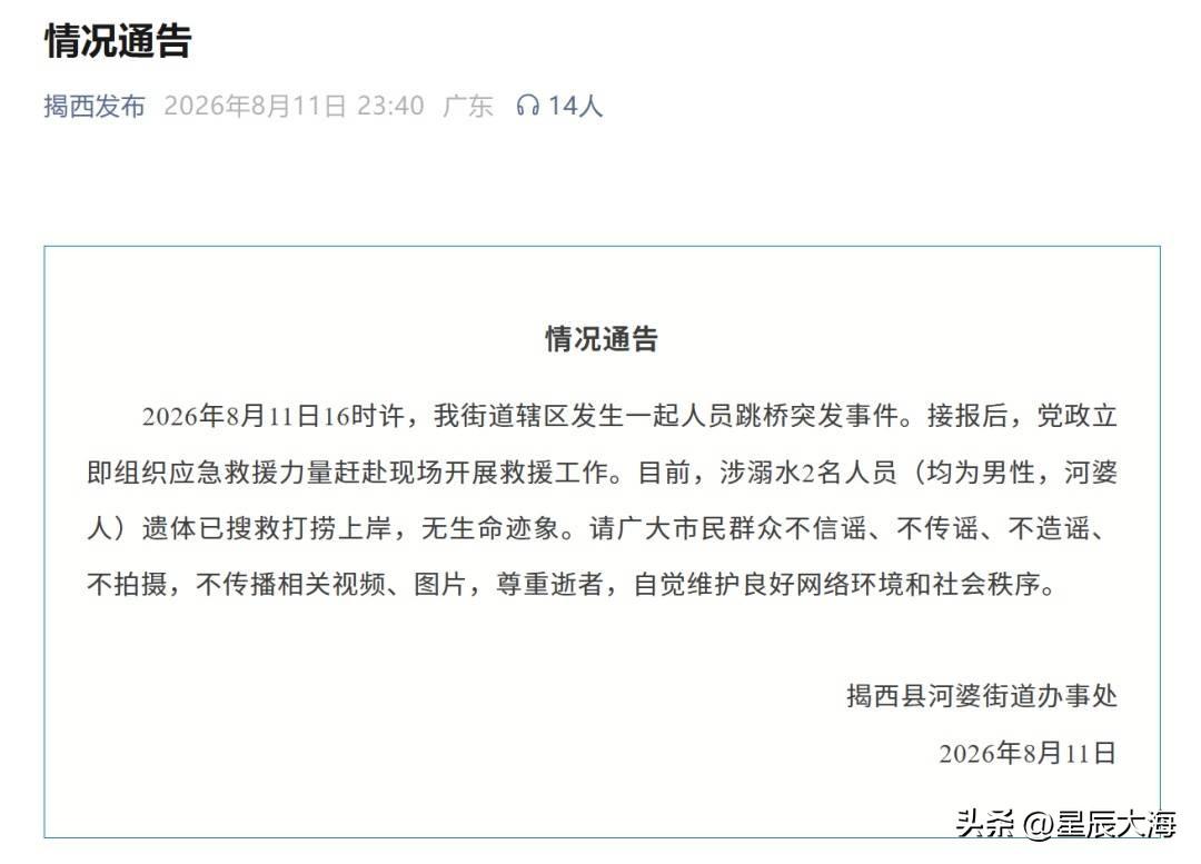 揭西父子跳桥悲剧引人深思，悲剧的背后，是千万家庭的相处难题
 
广东揭西父子跳桥