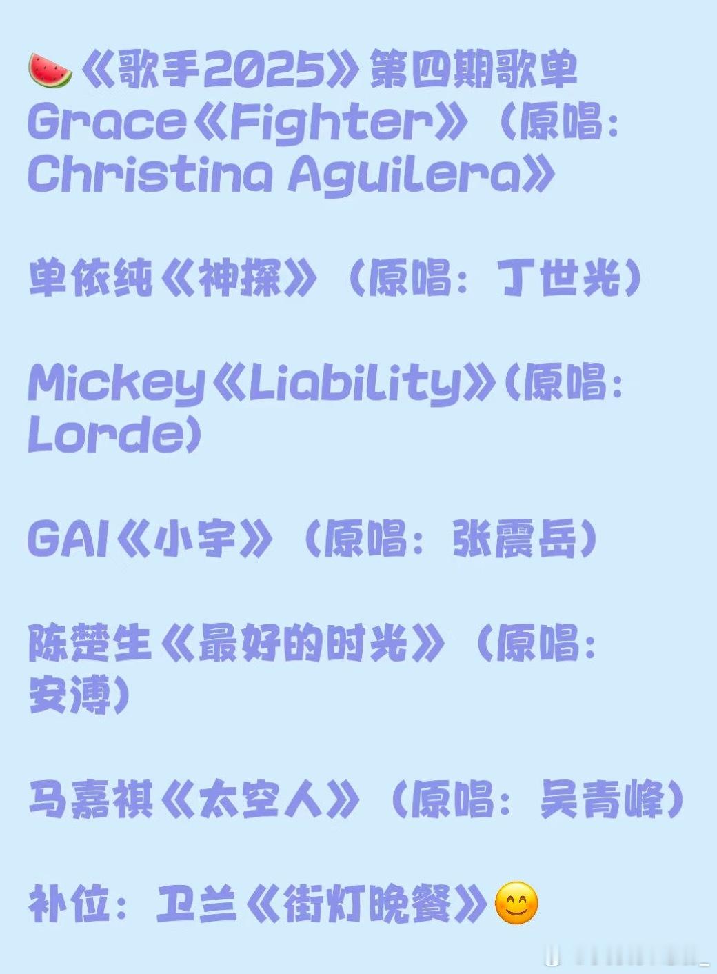 《歌手2025》第四期歌单！！Grace《Fighter》（原唱：Christi