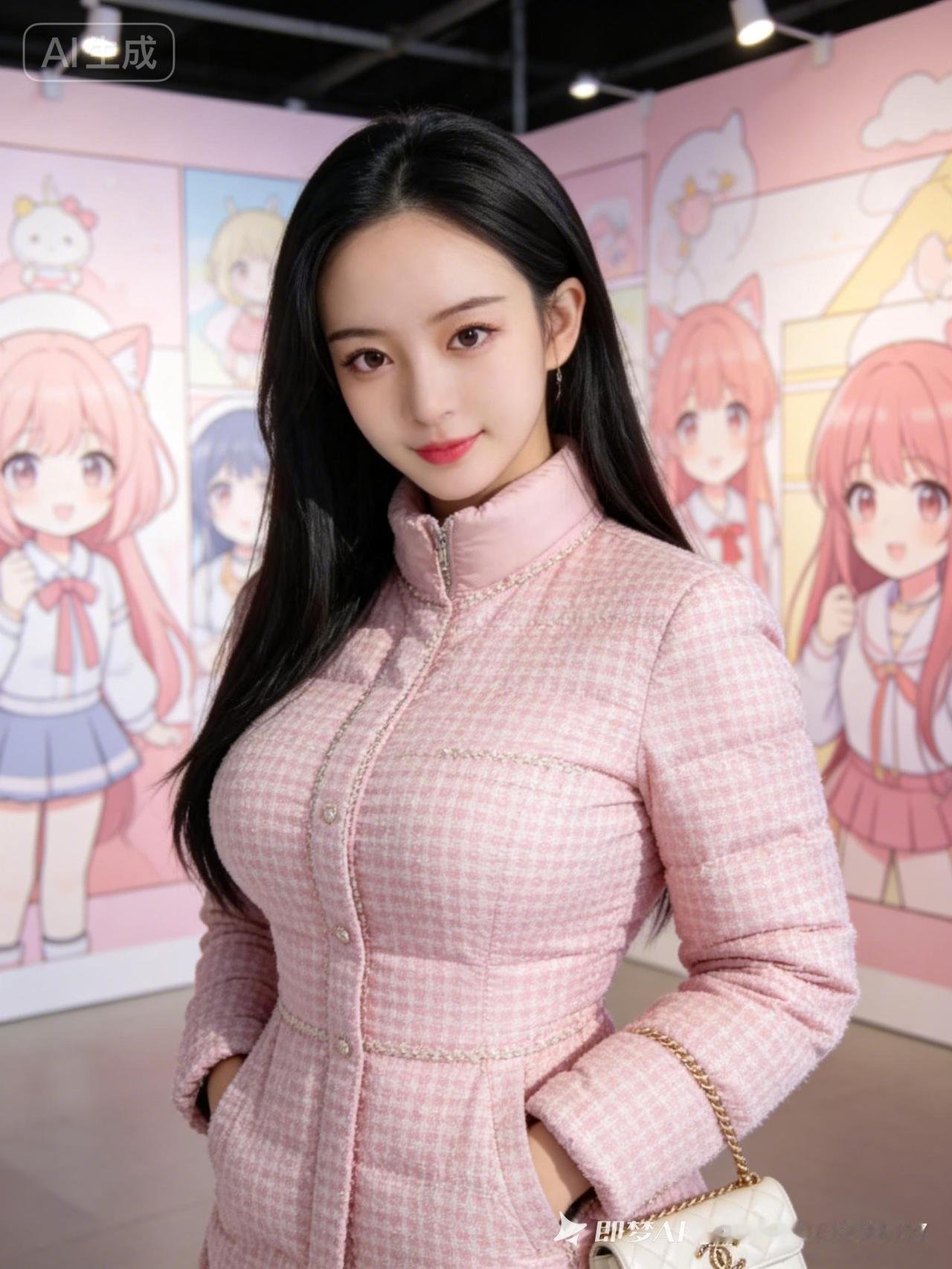 粉色格纹外套，甜美少女风，元气满满！💕