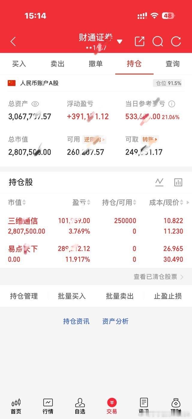 今日操作：100个起步今日卖出：易点TX     今日买进：三维TX看到的朋友点