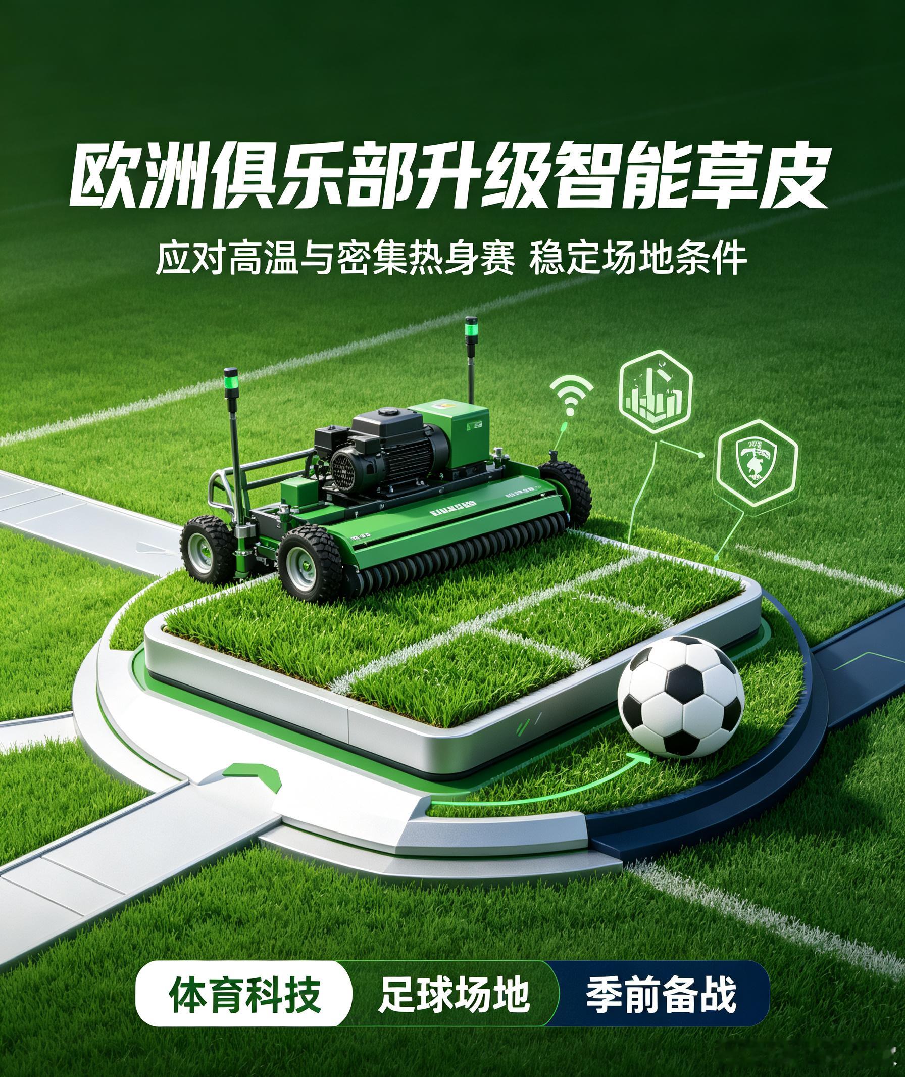 欧洲多家职业俱乐部更新全套智能草皮养护设备，抵御夏日高温，保障密集热身赛期间场地