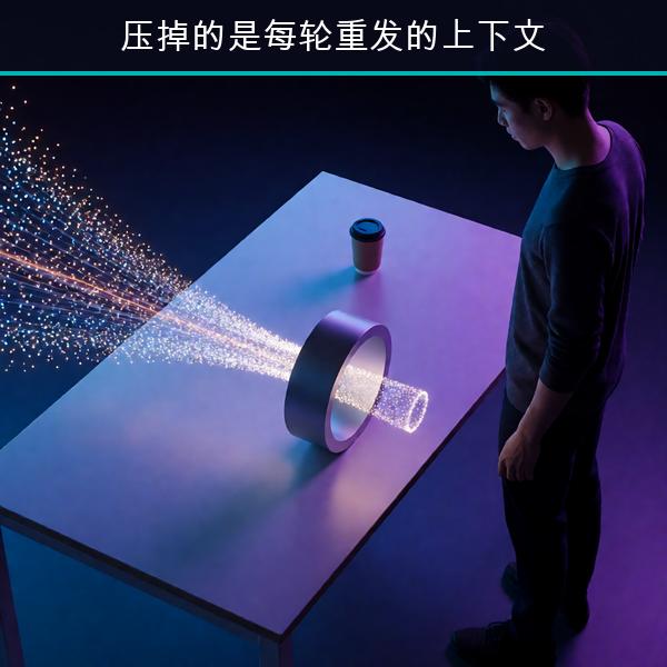 编码 Agent 的账单大头是每轮重发的上下文：一个 4B 模型插在中间，官方称