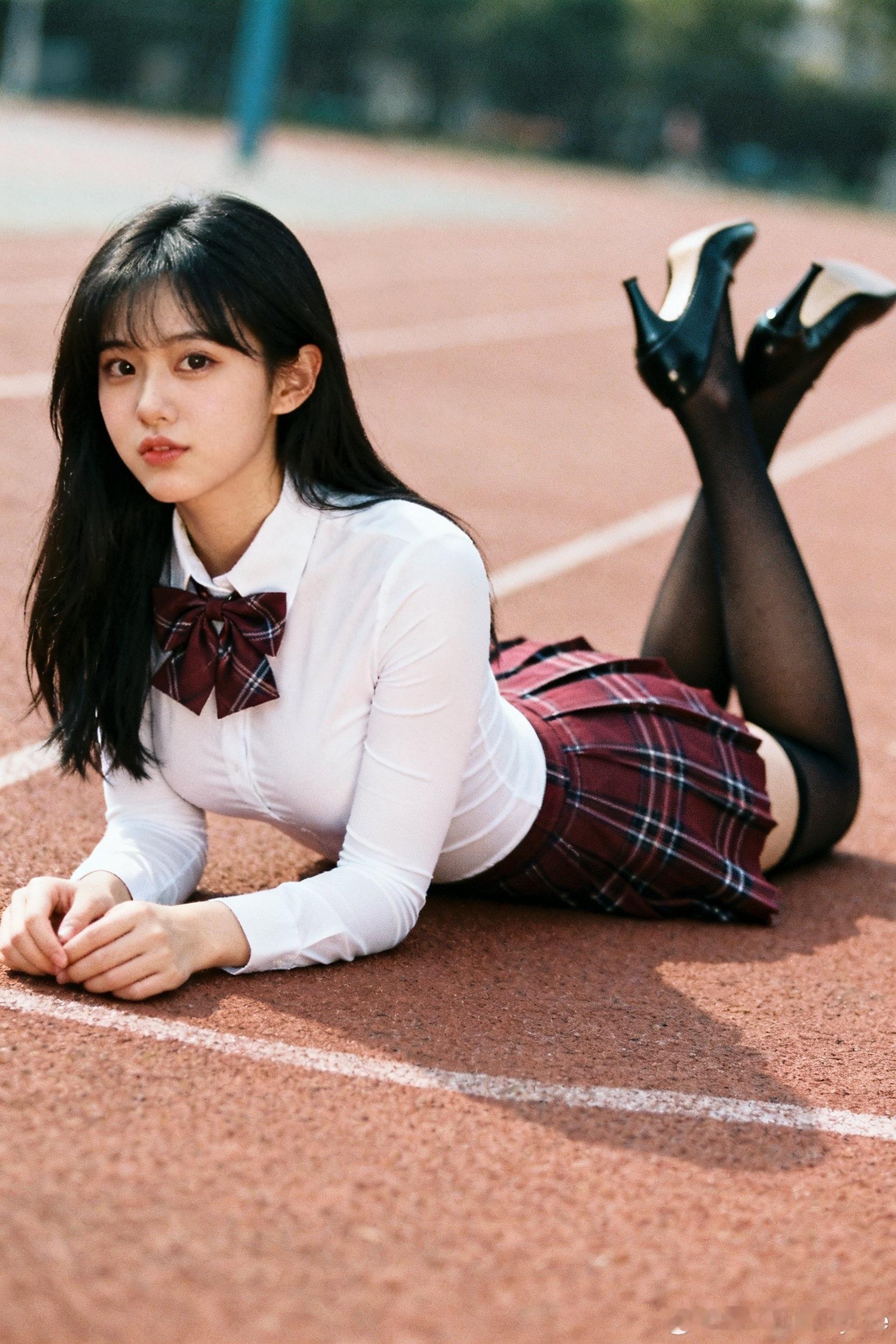 学院风拍照，校园操场风衣📸只是高跟鞋有点不搭，哈哈哈行摄漫记聂小仙