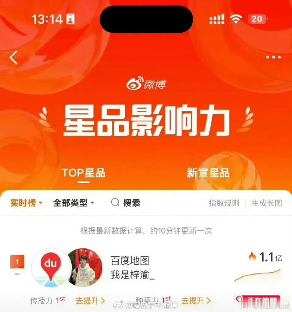 梓渝百度地图星品影响力破亿，厉害，