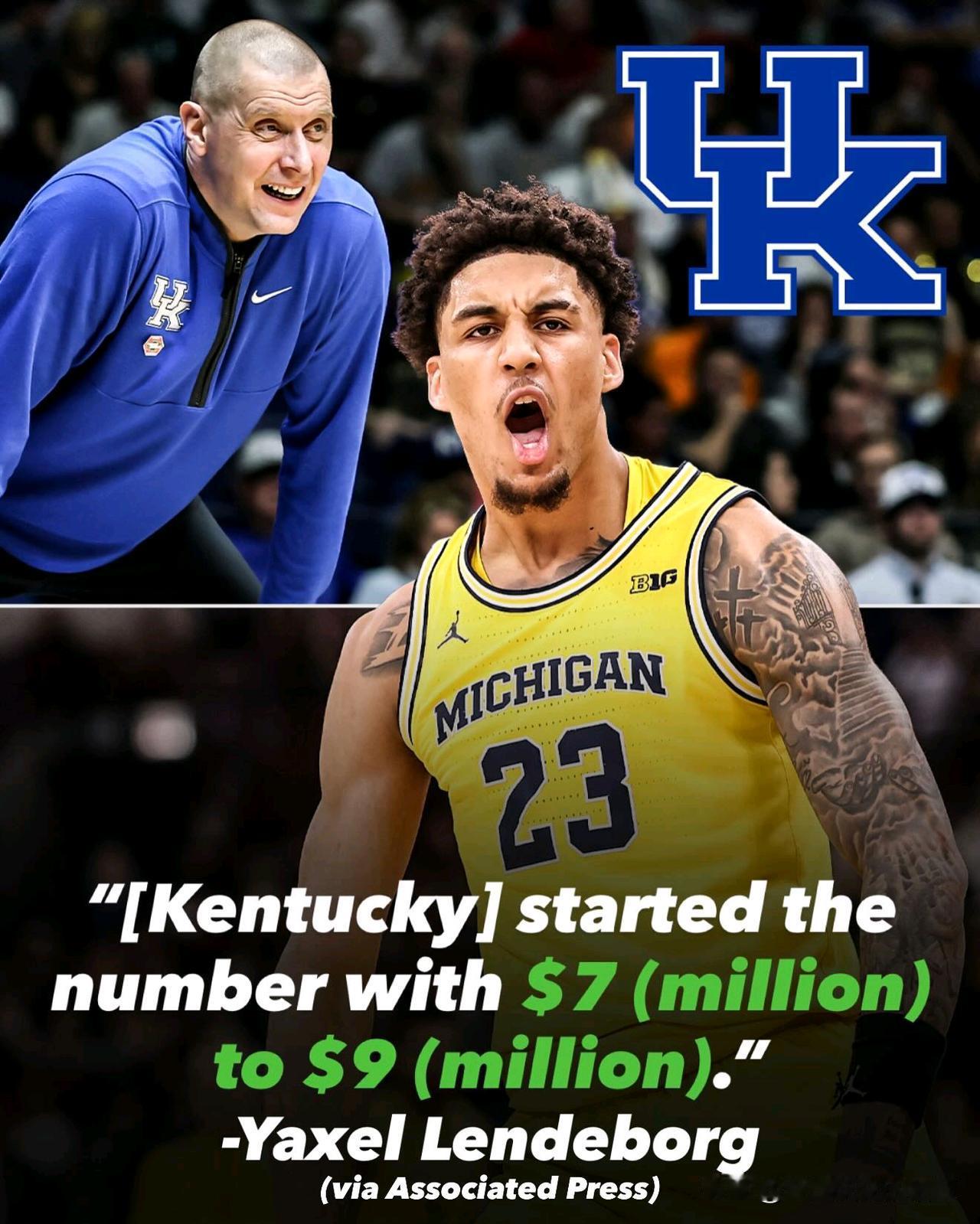 前锋Yaxel Lendeborg在采访中透露去年休赛期拒绝肯塔基700-900