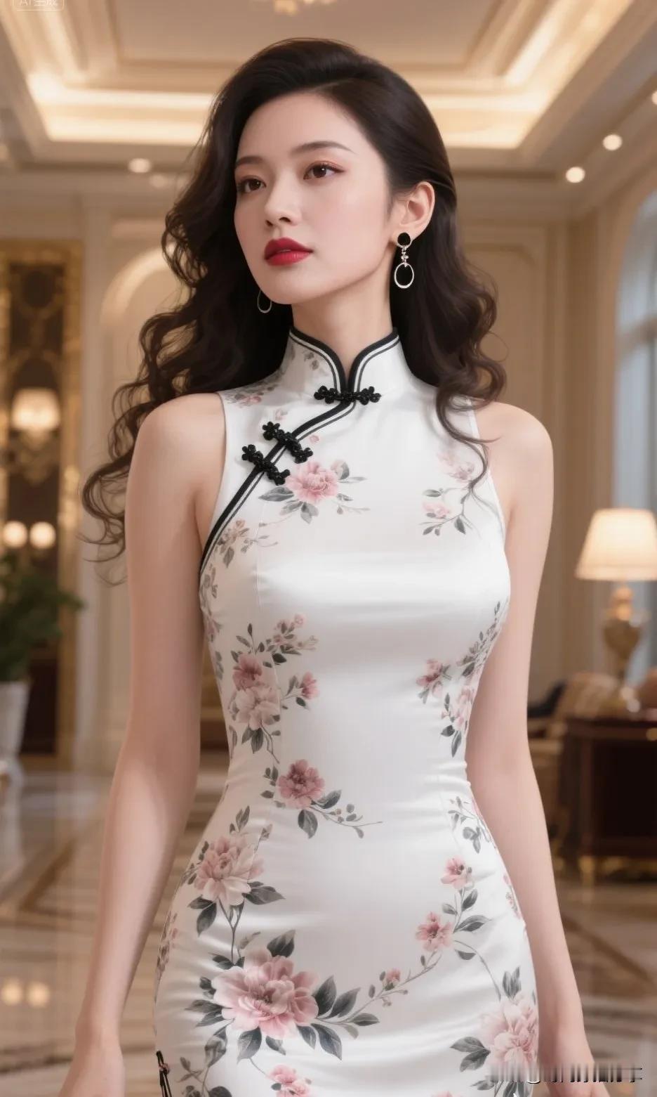 20岁女性适合旗袍吗一袭白色印花旗袍勾勒曼妙身姿，立领与盘扣尽显东方韵味。乌黑卷