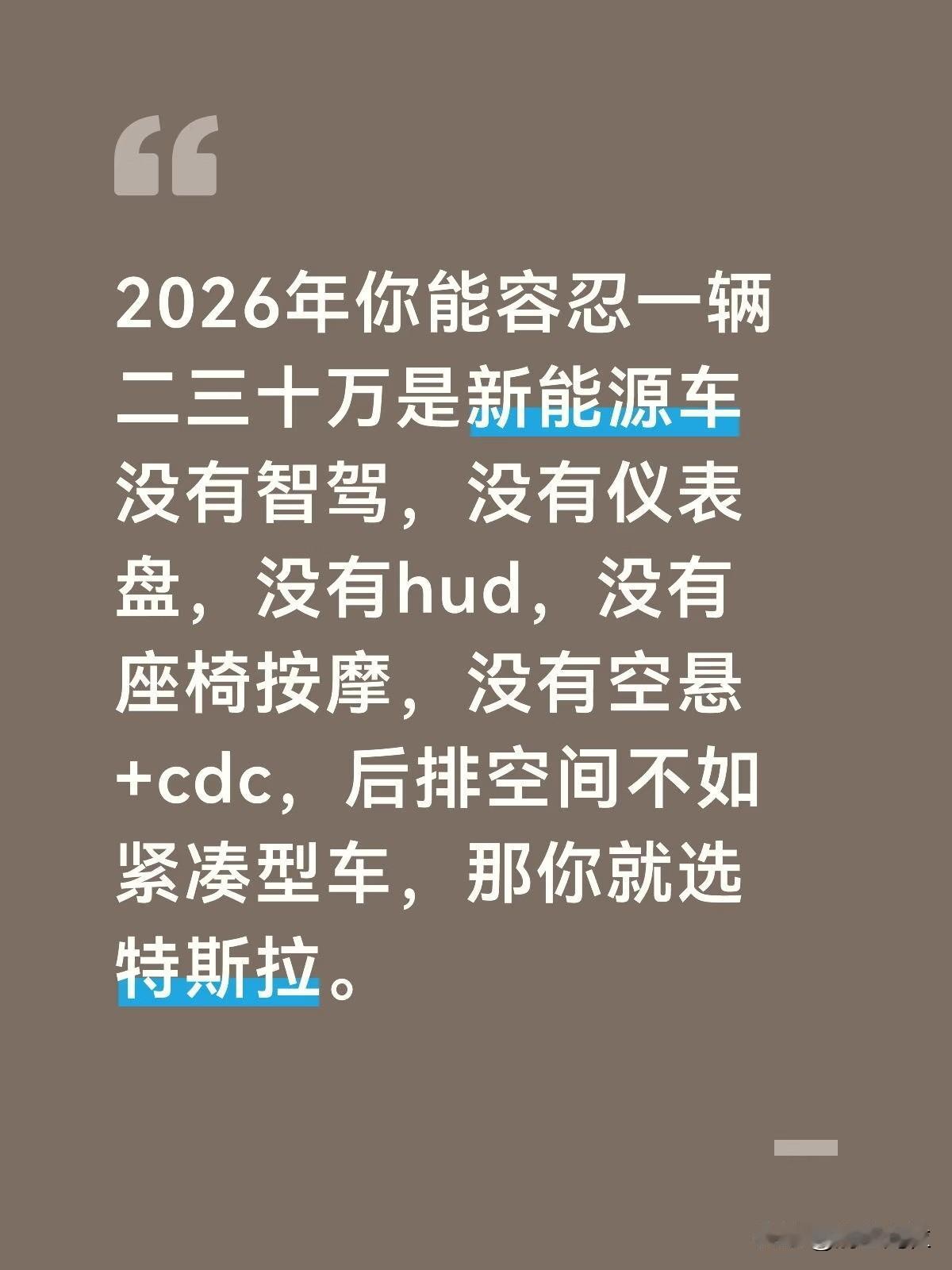 2026年你能容忍一辆二三十万是新能源车没有智驾，没有仪表盘，没有hud，没有座