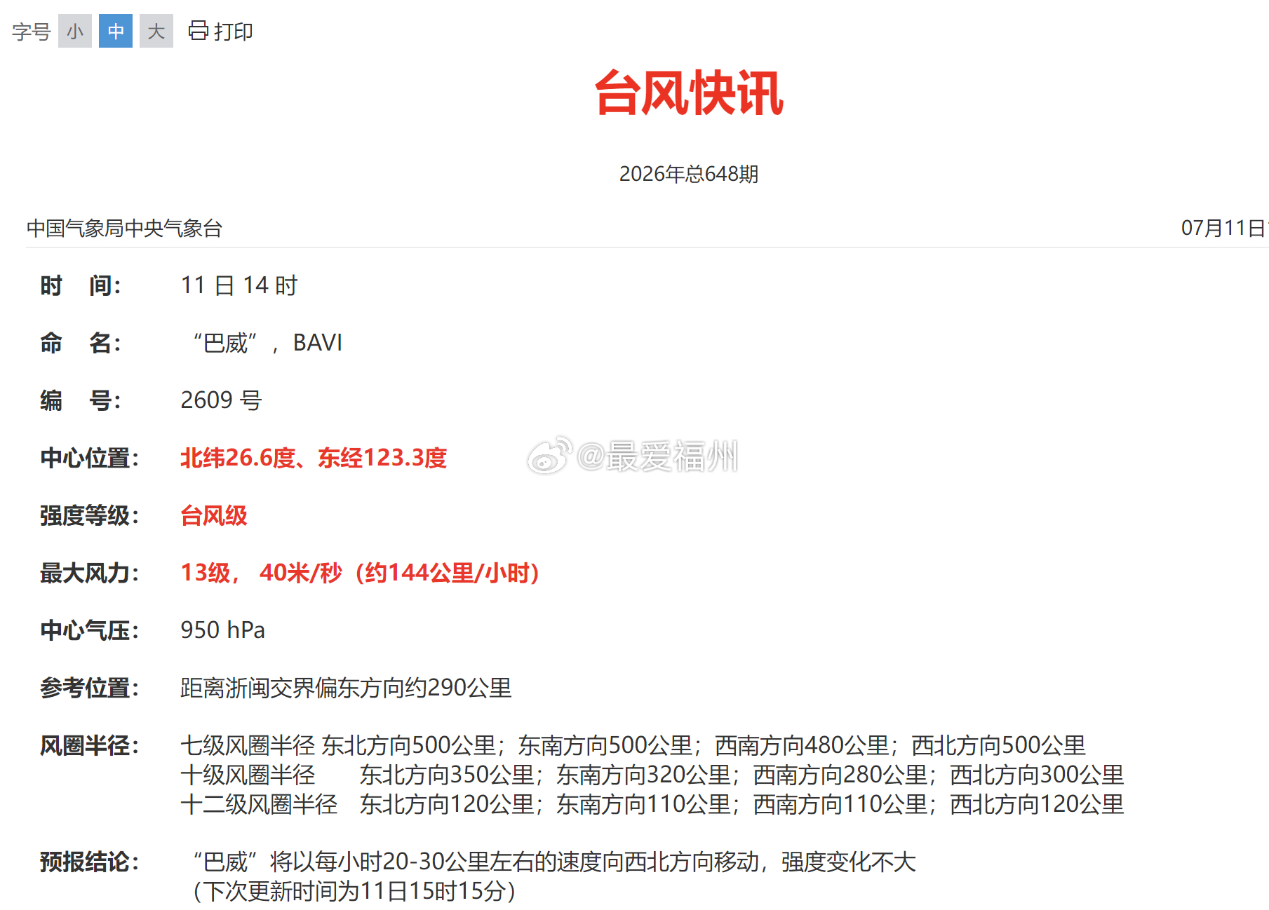 巴威登陆地点有变台风10级风圈即将上岸，福州处于覆盖范围内！今夜至明晨影响最猛随