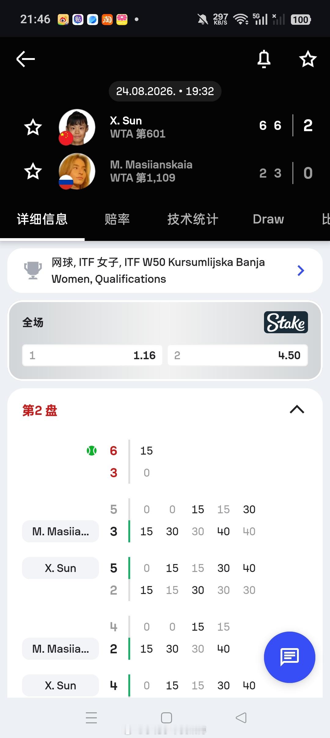 小花小草资讯小花小草资讯 【 库尔舒姆利亚W50】资格赛决胜轮🇨🇳8号种子孙