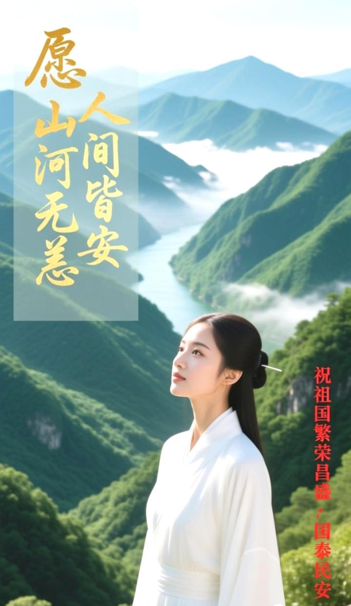 愿山河无恙，人间皆安；祝祖国繁荣昌盛，国泰民安。