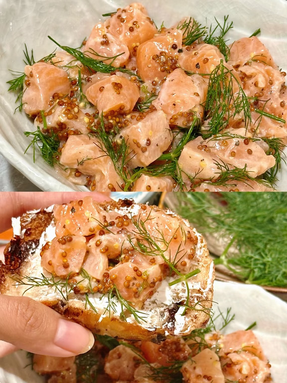 换个口味吃🍣法式芥末籽三文鱼眼前一亮🥖