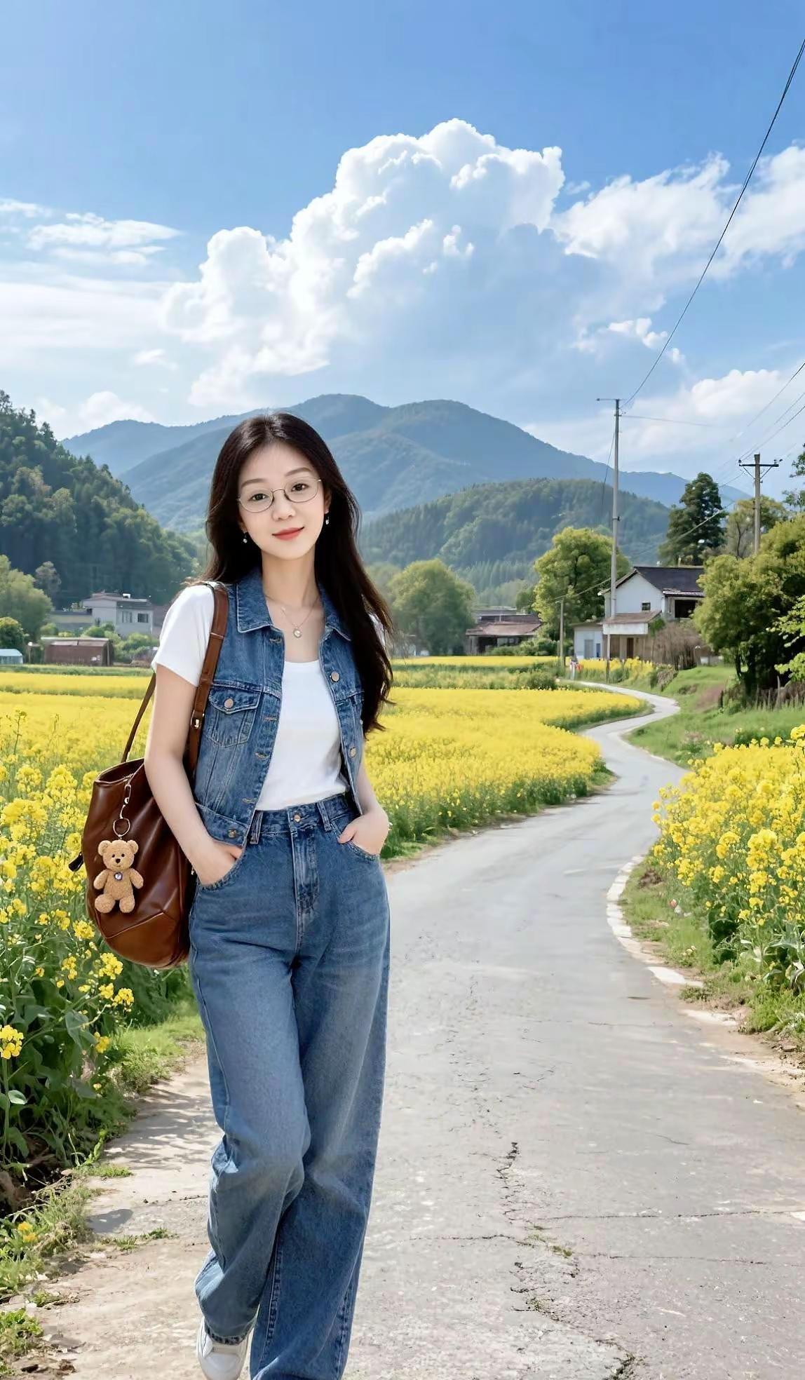 AI田园牛仔照 随变ai随便玩 蓝天白云 空气清新 天然氧吧