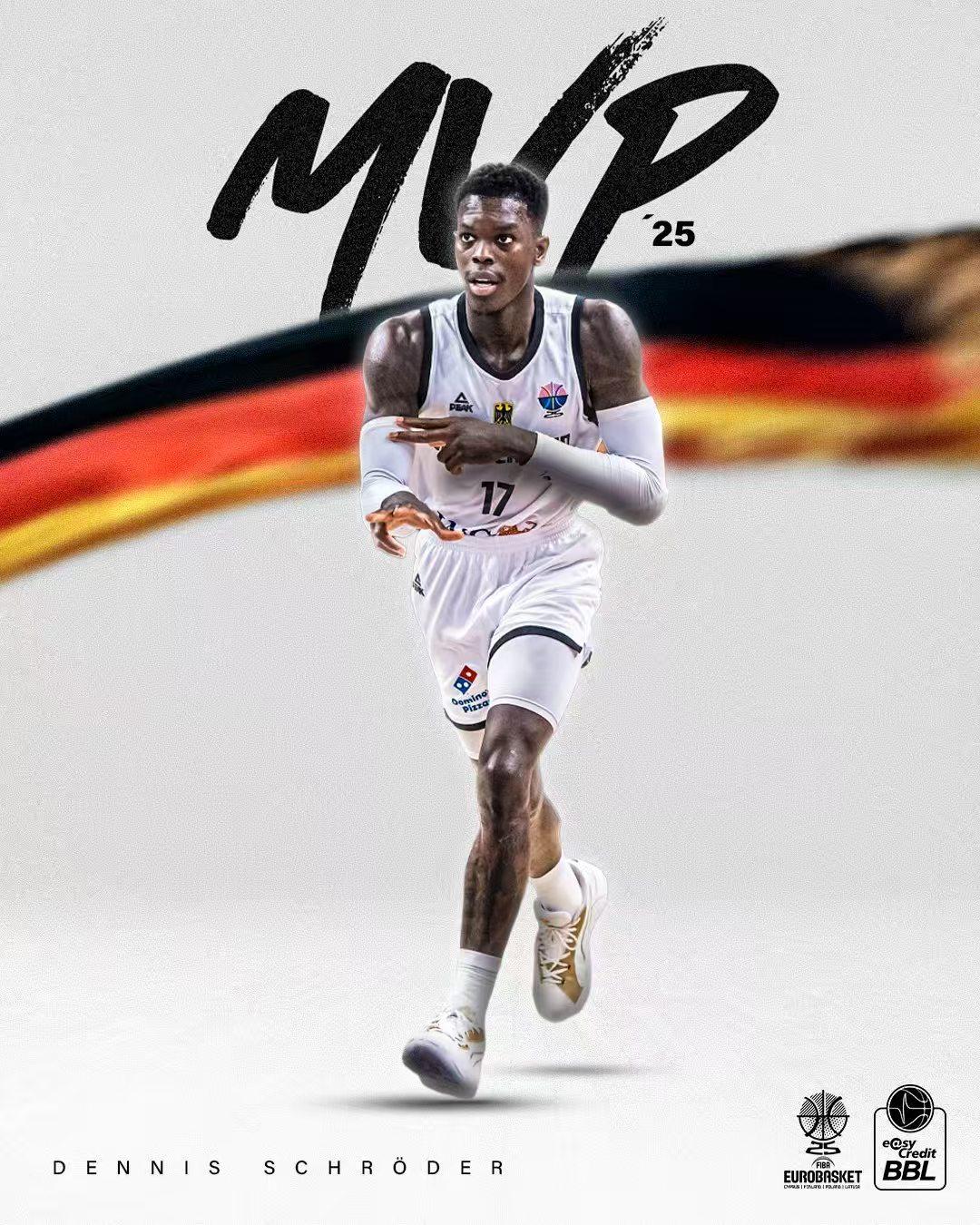 施罗德：在NBA你们喊我小黑，在国际赛场请喊我MVP。
男篮欧洲杯决赛，德国男篮