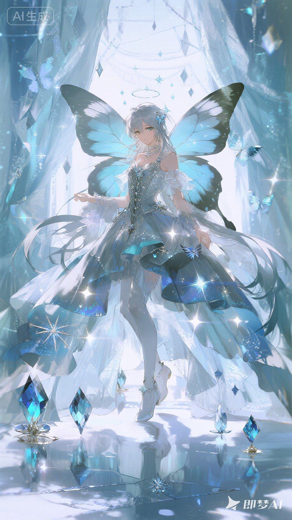 梦幻蓝精灵，蝴蝶翩翩起舞，仙气缭绕，唯美童话世界