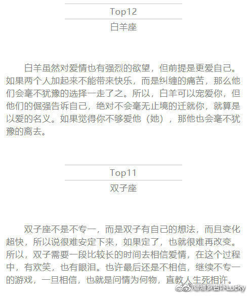 十二星座忠诚度排名#星座# ​​​