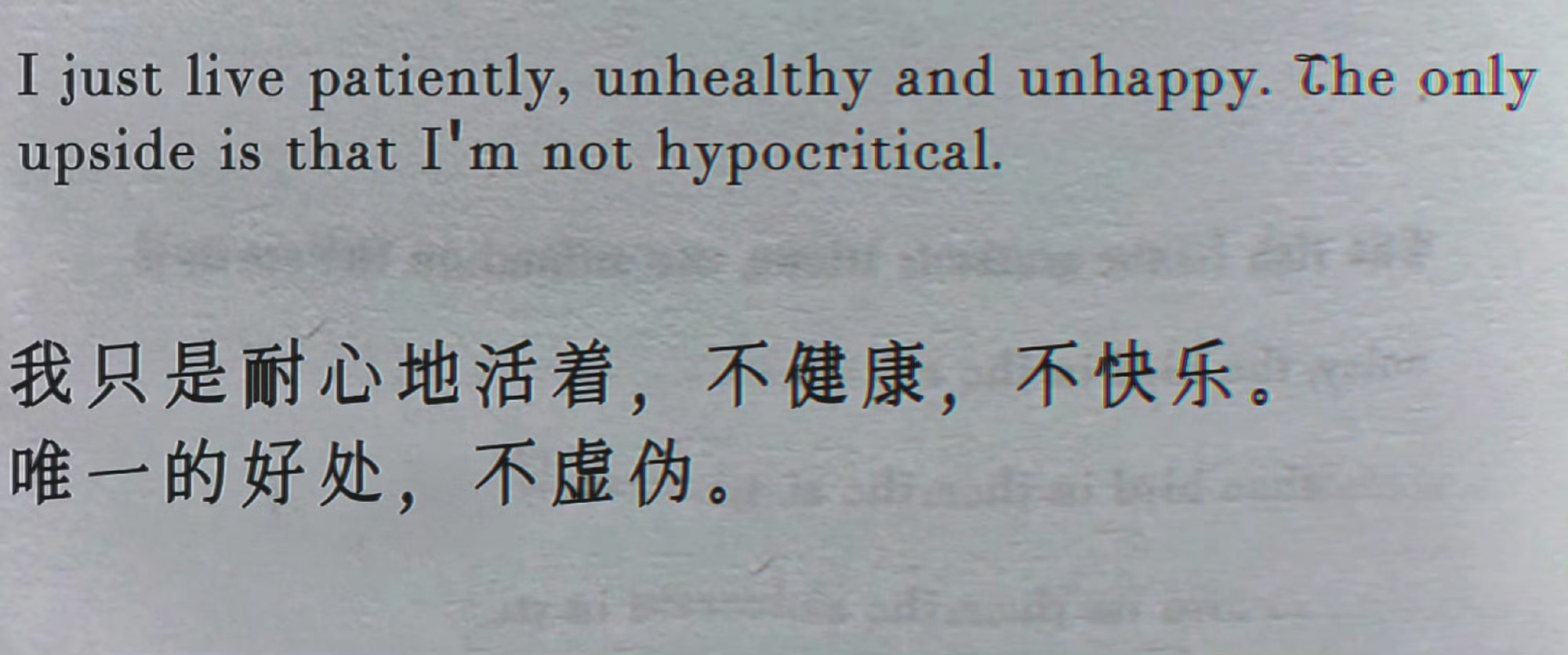 我只是耐心地活着，不健康，不快乐。唯一的好处，不虚伪。