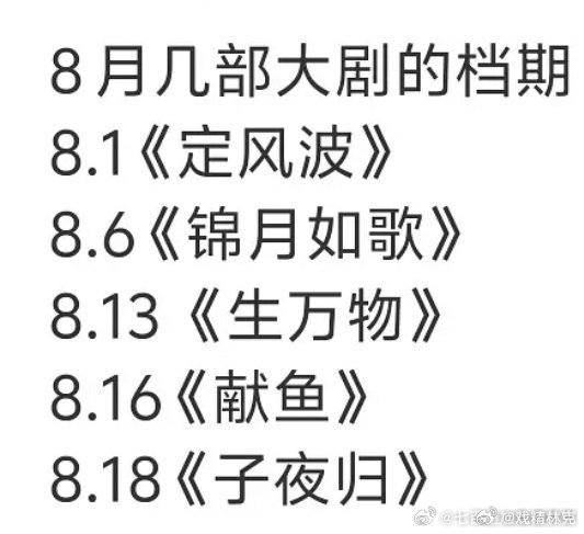 8月大剧，看来又是平静的一个月[doge] ​​​