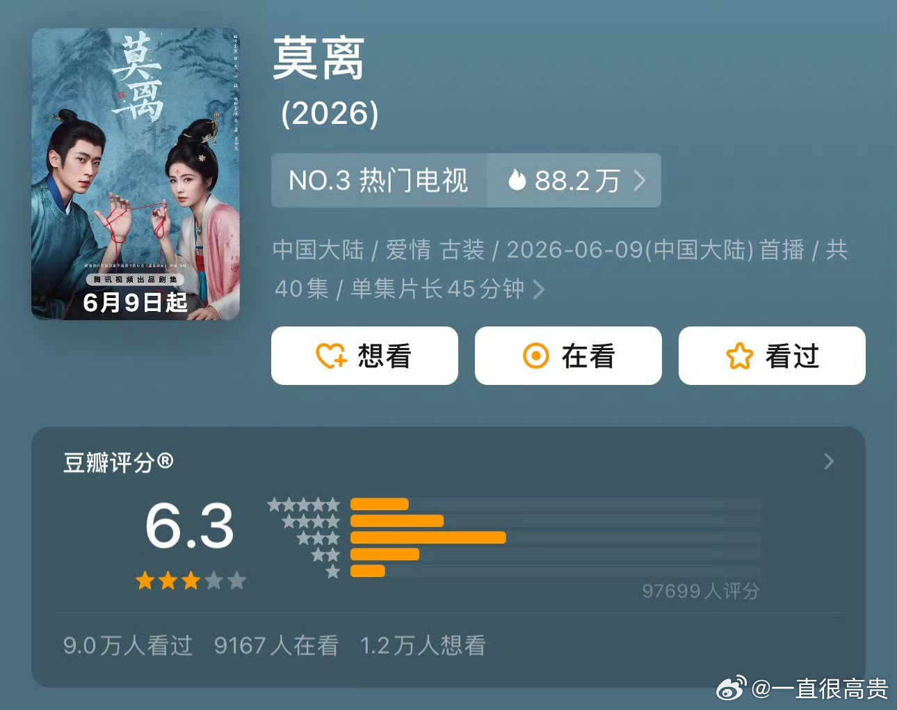 白鹿丞磊莫离豆瓣开分6.3，高了低了？ 