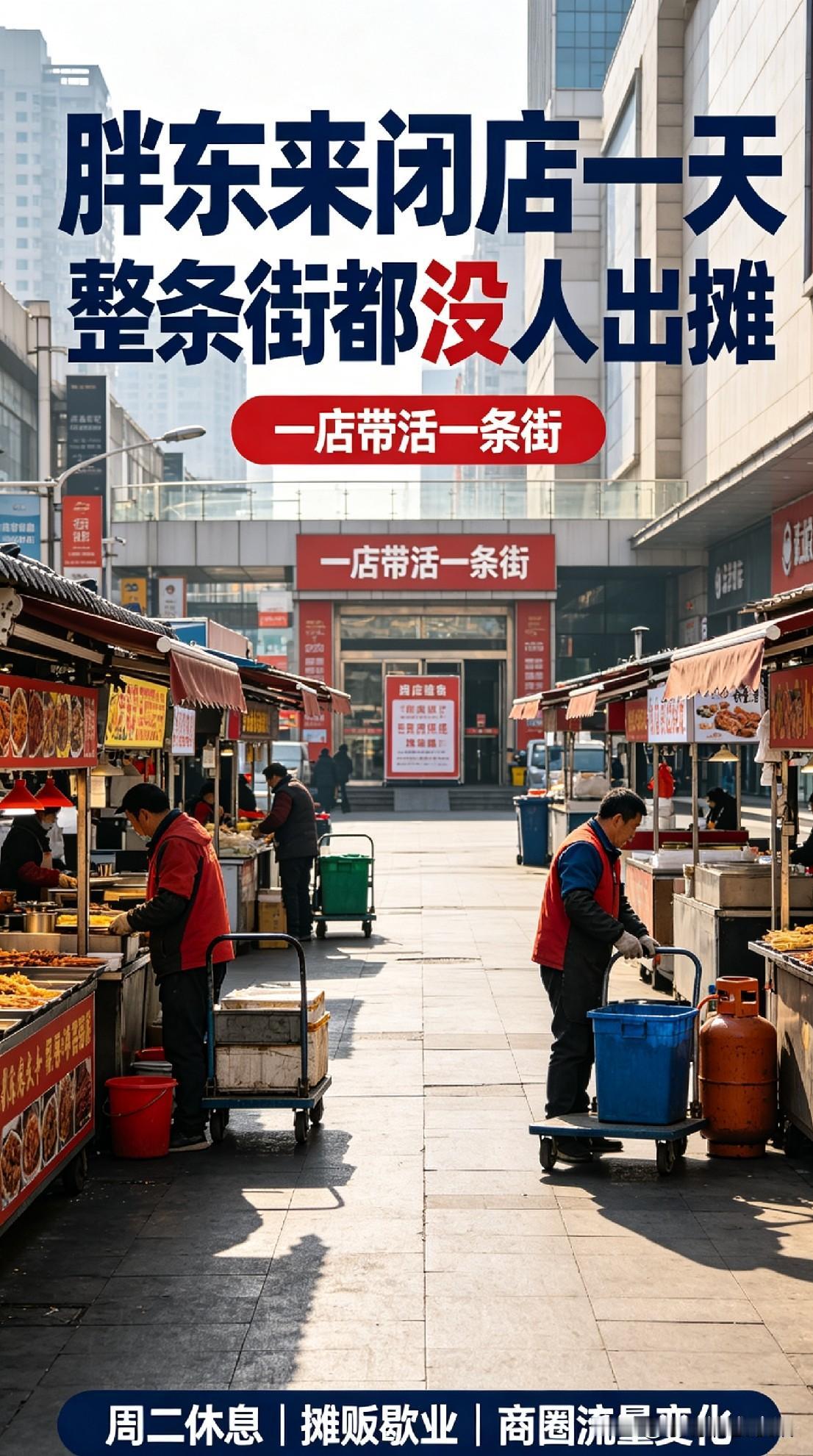 太真实啦！许昌胖东来生活广场每周二固定闭店休息，周边整条街的摊贩都默契地集体不出