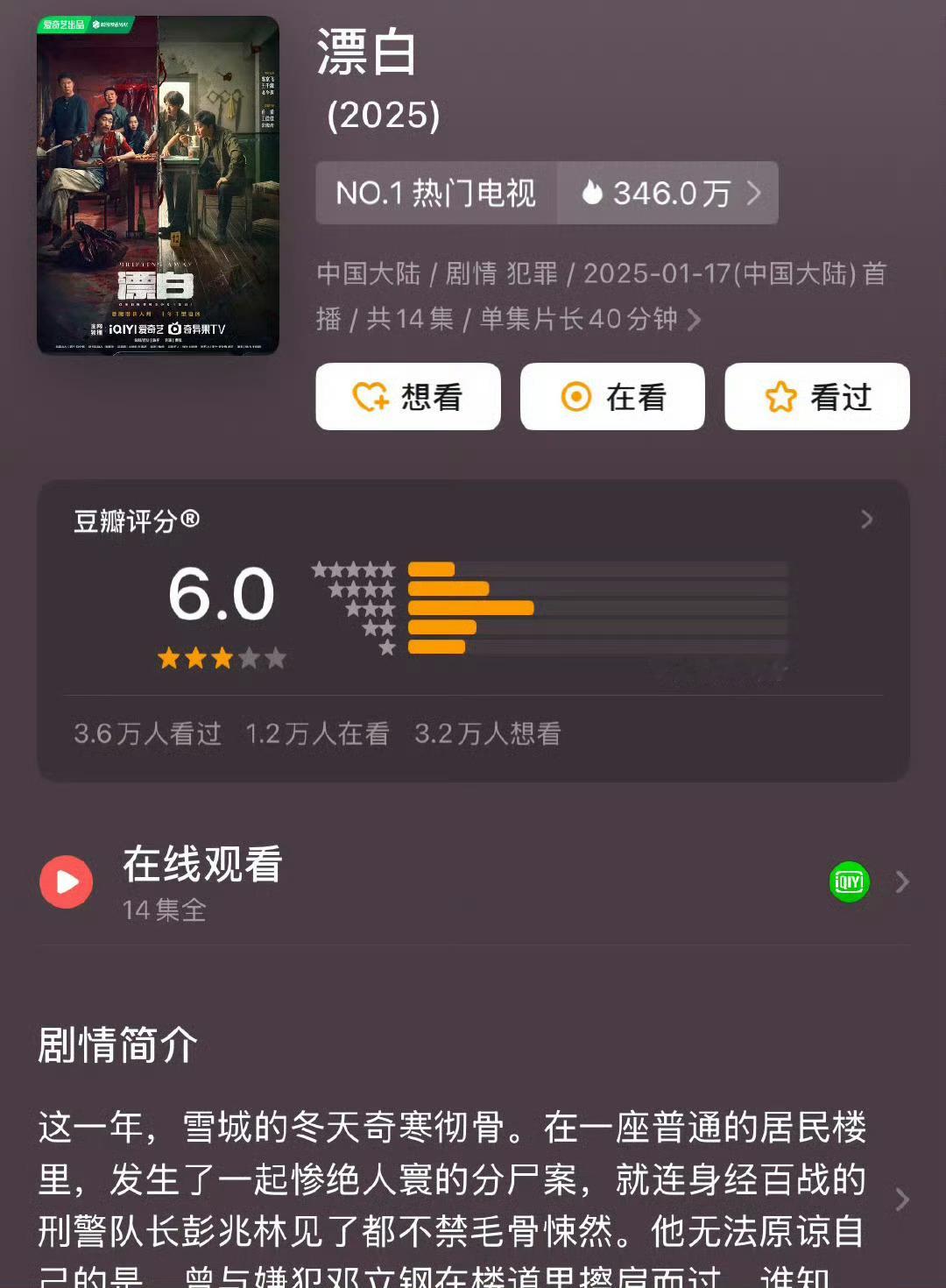《漂白》豆瓣开分6.0   四万人➕打分迷雾剧场剧集豆瓣评分🈶（p2）p3p4