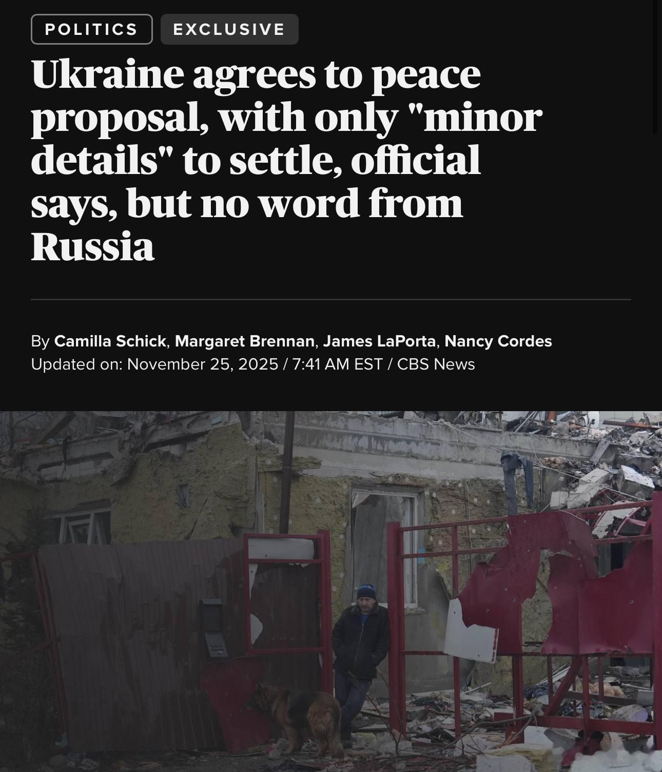 一位美国官员告诉哥伦比亚广播公司新闻网（CBS News），乌克兰已基本接受了华