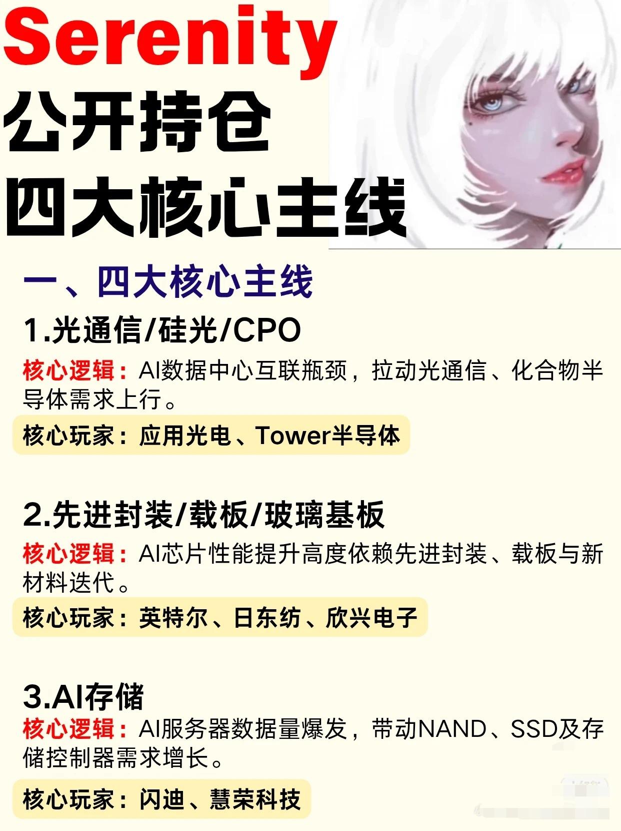 💡【Serenity公开持仓全景解析：AI时代“四大核心主线+产业链延伸”布局