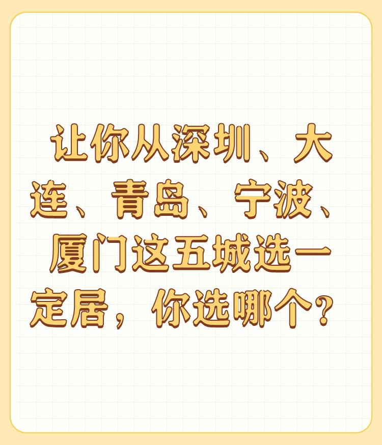 让你从深圳、大连、青岛、宁波、厦门这五城选一定居，你选哪个？

如果要从深圳、大