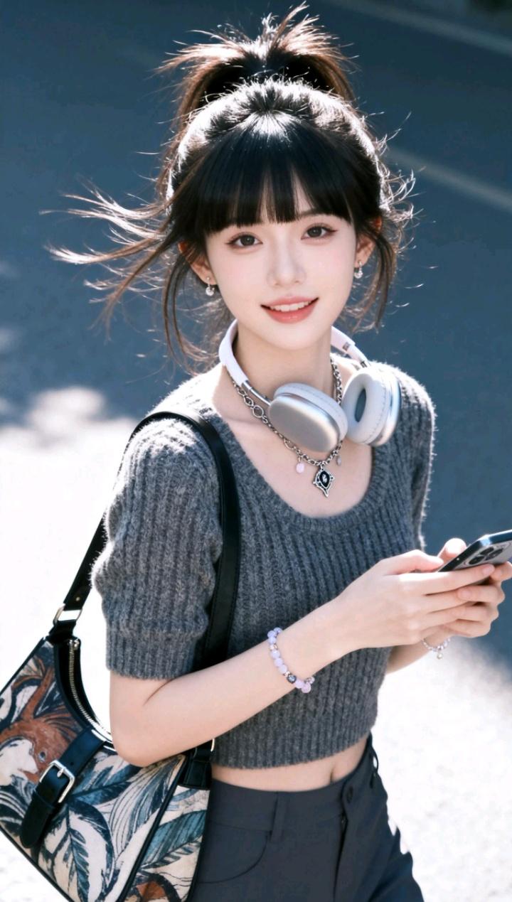 一个女孩在街头自拍，戴着耳机。你觉得怎么样的小姐姐最动人 眼镜女孩自拍 甜美女自