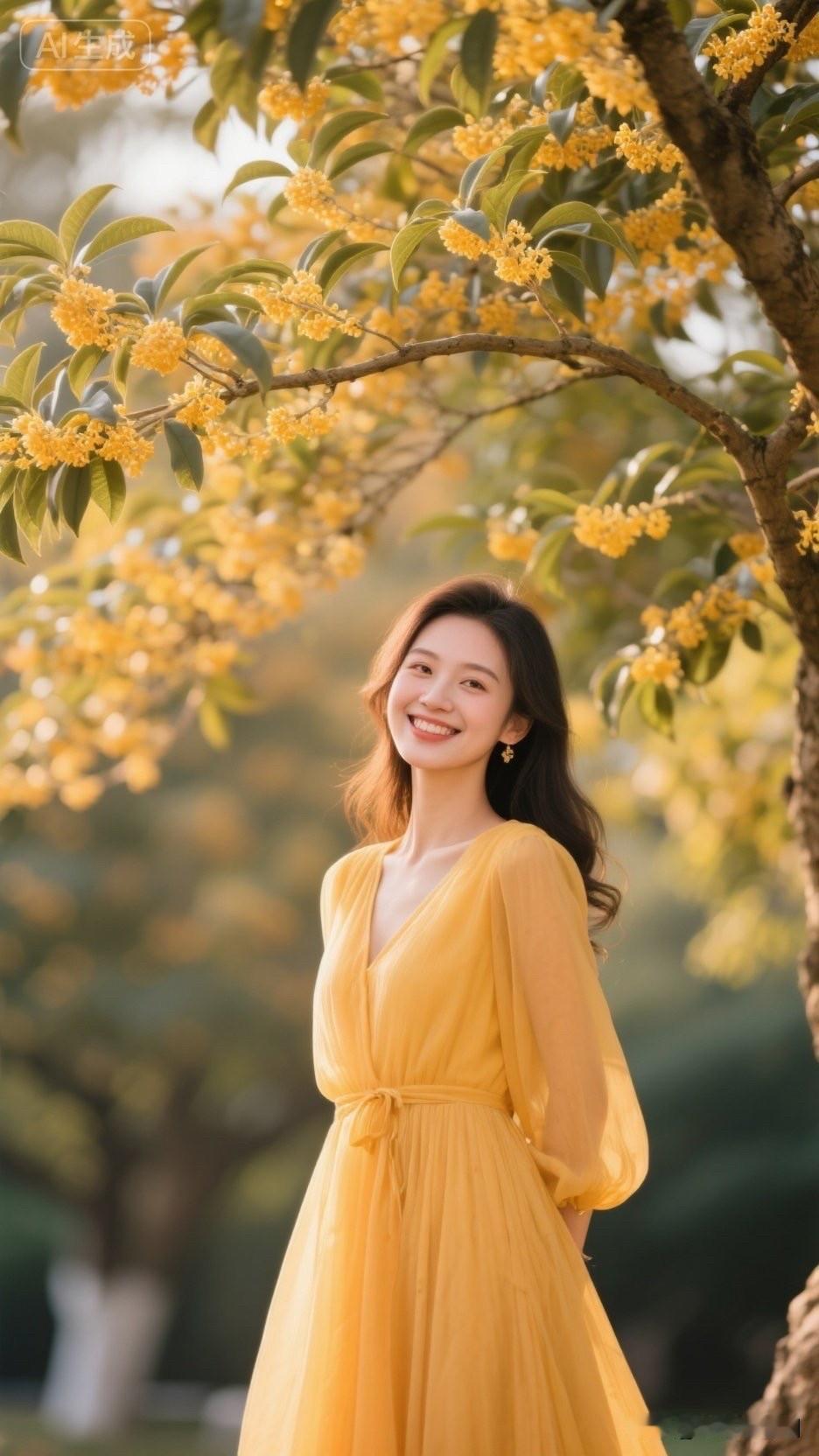 阳光下的黄色连衣裙，绽放出甜美的微笑