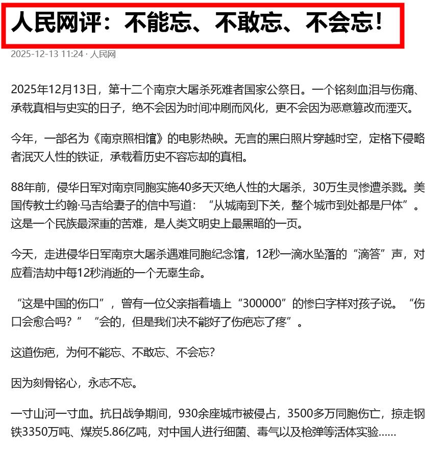 2025年12月13日，第十二个南京大屠杀死难者国家公祭日