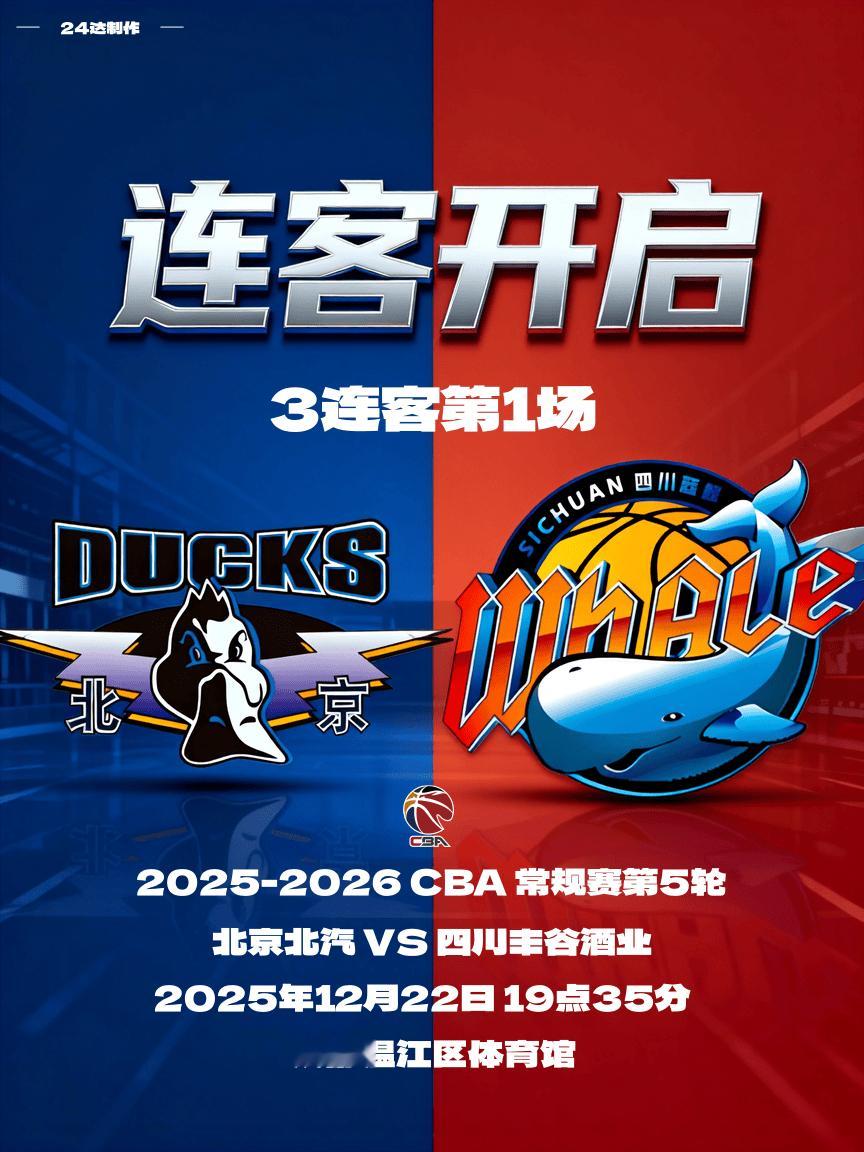 💙比赛日•赛前海报主题：3连客开启，艰难客场开始CBA常规赛第5轮四川丰谷酒业