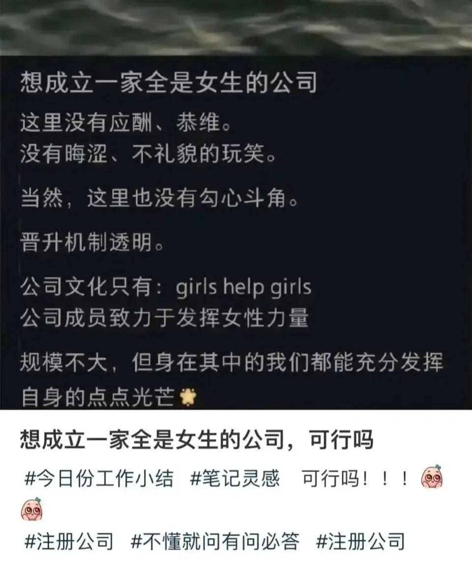 成立一家全是女生的公司，girls  help  girls，大家觉得可行吗？[