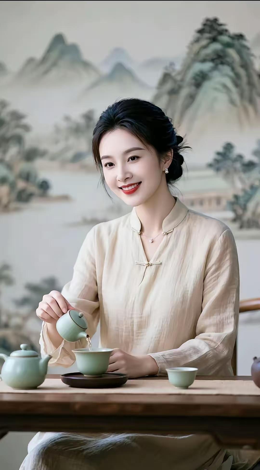 塞鸿秋·茶间清韵
素衫轻罩冰肌爽，
翠杯分茗香盈帐。
墨山映牖晨光朗，
云影浮瓯