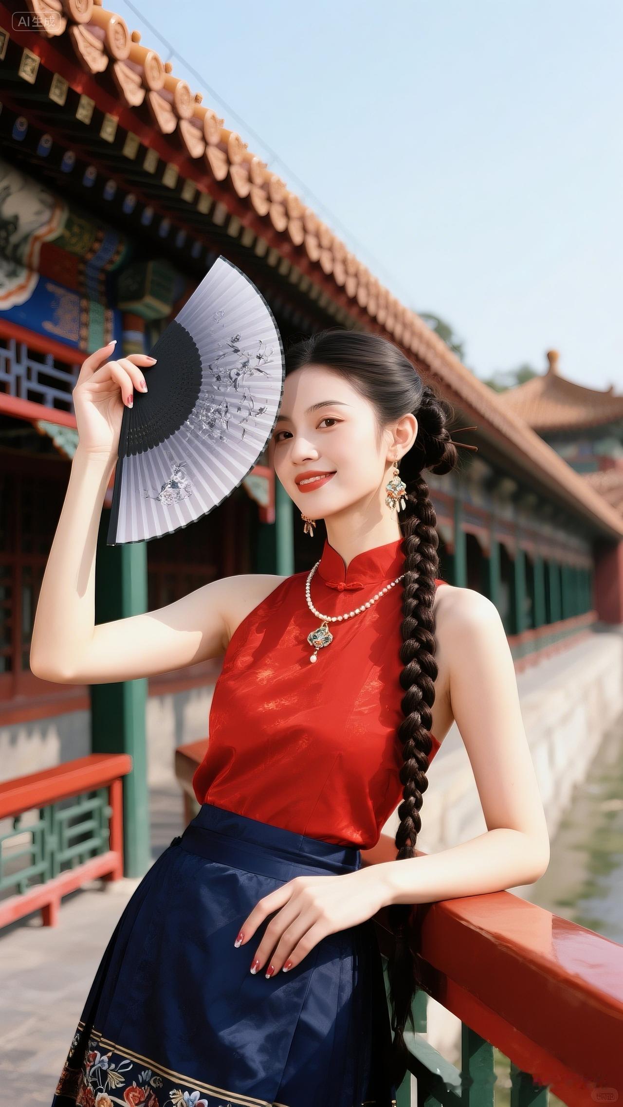 古典与现代的完美融合，红裙少女在故宫的惊艳瞬间！