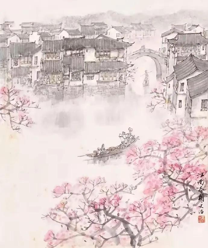 杏花烟雨江南地，
红马草原塞北情。
横批：《江南地与塞北情》