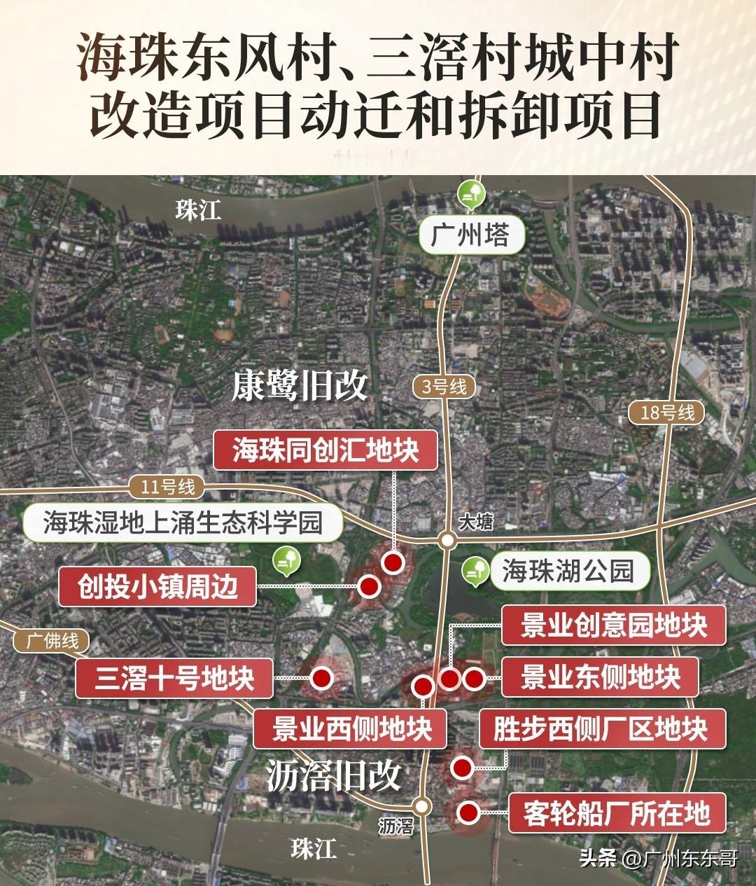 即将招标，海珠新中轴8大地块要拆！
近日，海珠区发布东风村、三滘村城中村改造项目