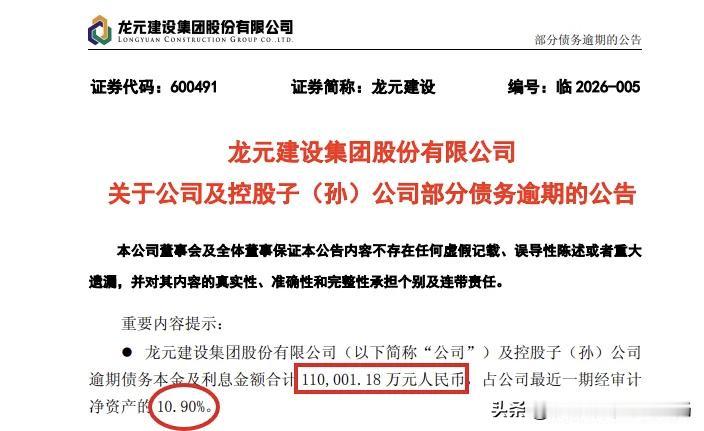 长三角建筑巨头扛不住了。4月13日，龙元建设正式发布公告，坦言公司及旗下控股子、