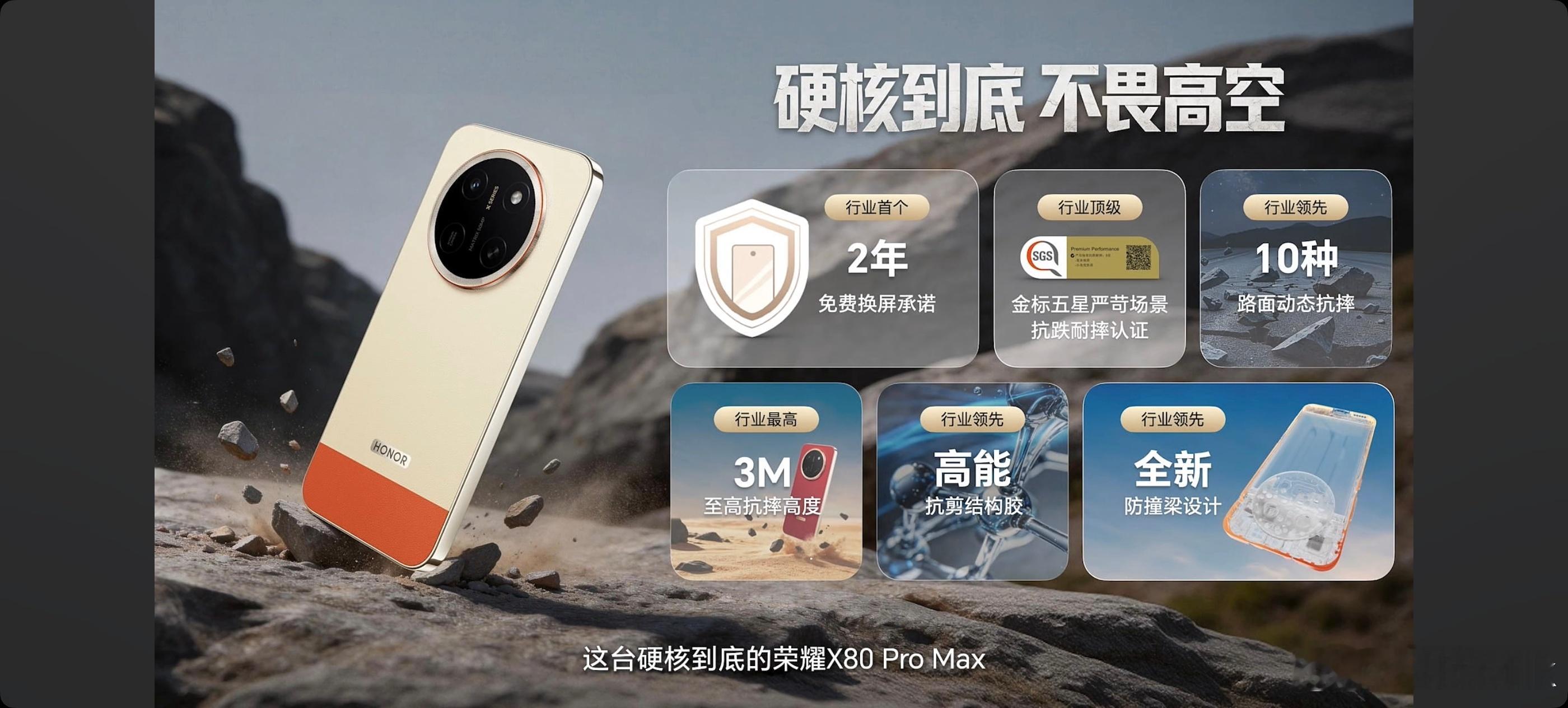 荣耀X80 Pro Max之所以这么抗摔都是因为它拥有全新防撞梁设计和航天级高能