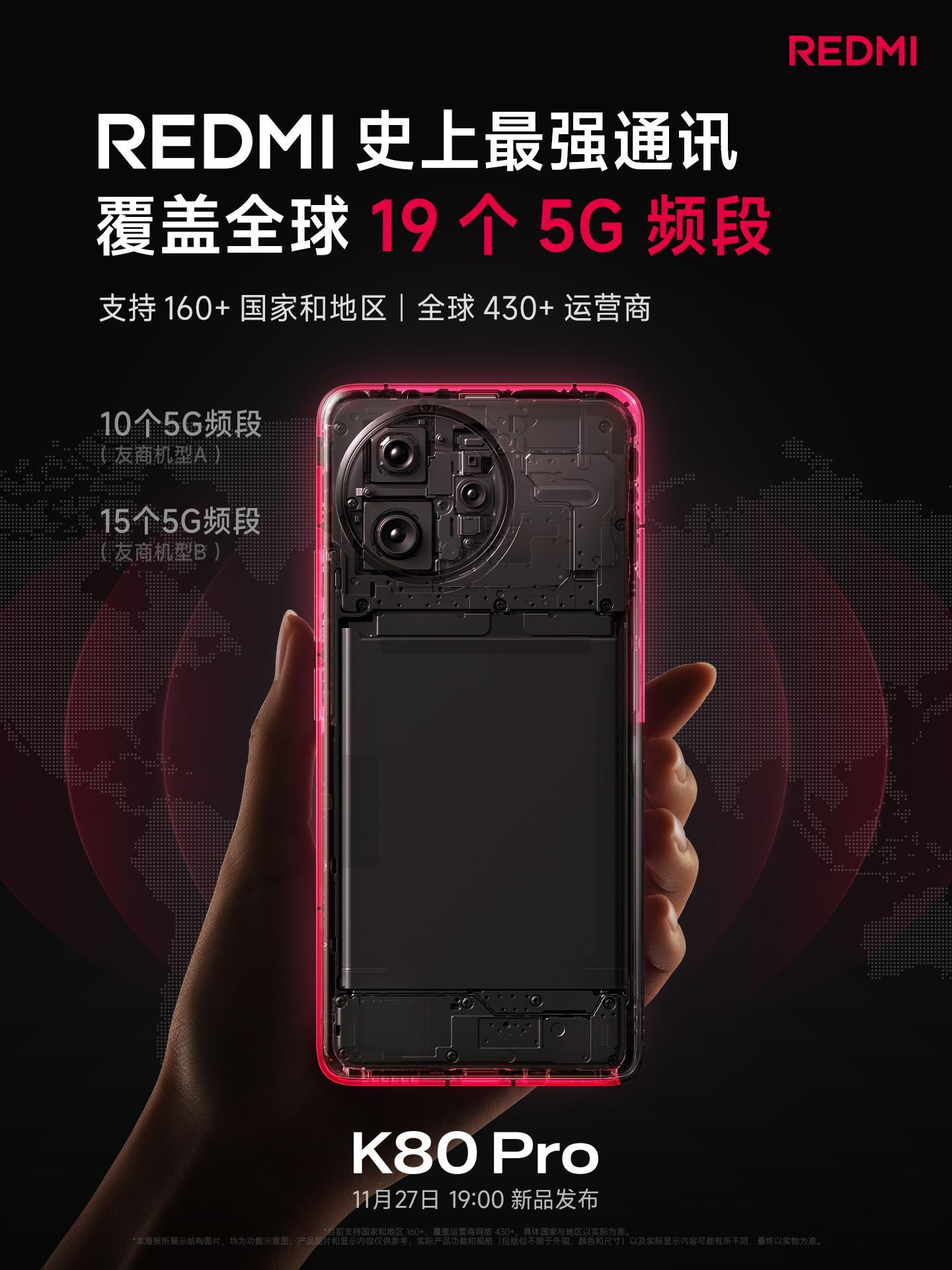 世界很大，带上K80 Pro 出去看看……19 个 5G 频段，助力畅行全球[心