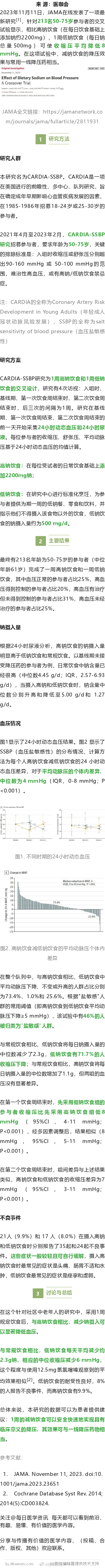 JAMA最新研究：1周减钠饮食可显著降压，效果堪比一线降压药2023年11月11